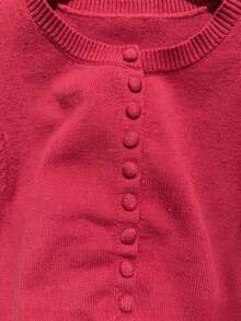 Women's Autumn/Winter Elegant Casual Knit Cardigan, Solid Color Minimalist Round Neck Same-Color Button Knit Cardigan, Suitable For Daily Commute And Outings - Red - View 10