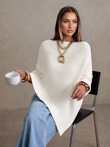 Women's New Autumn/Winter Fashion Casual Asymmetrical Hem Pullover Sweater, Suitable For Daily Wear, Commuting And Shopping - White - View 4