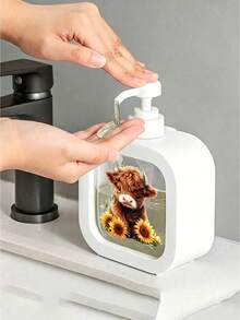 2 Colors Highland Cow Sunflower Soap Dispenser, Refillable Pump Plastic Lotion Bottle, Farmhouse Style Decorative Hand Soap Dispenser, Suitable For Bathroom Kitchen Sink Countertop, Ideal Housewarming Birthday Home Gift - Pump-action Travel Bottles - View 3