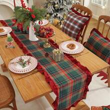 1/2/4pcs Vintage British Plaid Square Ruffled Napkins Placemats, Christmas Holiday Table Decor - Green - View 14