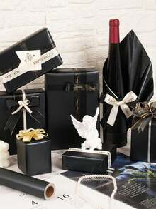 Black Matte Wrapping Paper, Solid Color Paper, Gift Wrapping Paper, Suitable For Wedding, Valentine's Day, Birthday, DIY Bouquet, Metallic Texture Gift Wrapping Paper, DIY Accessory Decorative Paper, Solid Color Pattern Wrapping Paper - A - View 2