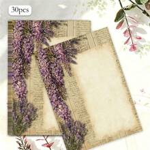 Floral Romantic Stationery, 30 Sheets/Pack, Cool Tone Floral Art, Exquisite Printed Pattern, High Quality Multi-Purpose Letter Paper, Multiple Other Theme Styles Available - Rectangle - View 10