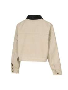 Adidas Originals Women's Sports Jacket P ESS TT Casual Colorblock Turn-Down Collar Canvas Short Jacket KE1069 - Grey Stone Khaki Brown - View 3