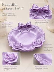 1pc Women's Purple 3D Printed Jewelry Tray, Bow And Rose Decor Storage Dish, Creative Vanity Organizer Box, Suitable For Rings, Earrings And Vanity Decor - Multicolor - View 3