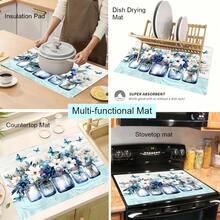 (Hot !!) 1pc 2D Floral Pattern Flat Stove Protector Mat And Non-Slip Heat-Resistant Rubber Stove Cover Pad Suitable For Induction Cooktop, Glass Stove And Multi-Functional Anti-Scratch Mat, Also Best Choice For Oven, Washing Machine, Dryer And Kitchen Decoration. - Multicolor - View 8