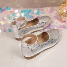2026 Newest Girls' Shoes, Princess Style Silver Cracked Pattern Glitter Flat Shoes, Comfortable And Breathable, Suitable For School, Party, Outdoor, Wedding - Silver - View 4