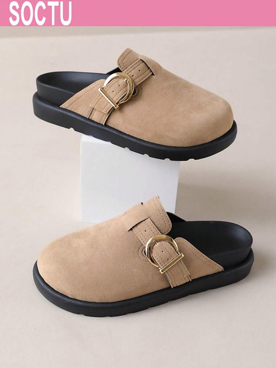 SOCTU Women's Spring New Round Toe Thick Sole Comfortable Closed Toe Soft Bottom Casual Fashion Versatile Slippers - Beige - View 1