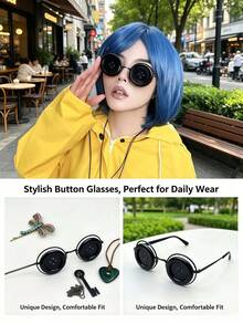 3/2/1pc Style Button Eye Glasses, Cosplay Round Glasses For Halloween Party Costume Prop - View 8