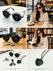 3/2/1pc Style Button Eye Glasses, Cosplay Round Glasses For Halloween Party Costume Prop - View 3