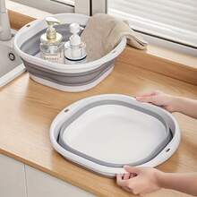 Foldable Space-Saving Sink Basin - Durable Plastic, Portable Folding Washbasin For Home, Dorm, Camping - Modern Oval Design, Multi-Purpose, Easy To Store And Clean, Portable Washing Machine - One Size - View 3