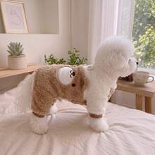 Setelan Hewan Peliharaan 2 Potong Berbahan Plush dengan Motif Hewan Lucu dan Telinga 3D, Pakaian Tebal dan Hangat untuk Anjing Kecil hingga Sedang di Musim Gugur/Dingin - Coklat - View 5