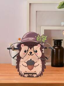 1pc Cute Hedgehog Eyeglasses Stand, Wooden Glasses Holder, Fruit‑Holding Hedgehog Desktop Spectacle Display Rack, Creative Desk Decor Ornament, Home Office Tabletop Decoration Gift - Multicolor - View 2