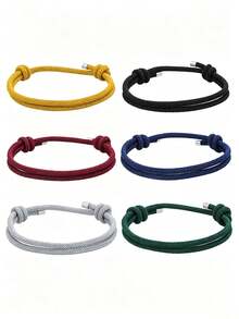 Set Gelang Tali Kepang Minimalis Pria 6 Buah/Set, Gelang Simpul Geser yang Dapat Diatur, Gelang Kepang Bertumpuk Multi-Warna, Hadiah Perhiasan Sehari-hari - Set gelang kepang 6 buah - View 9
