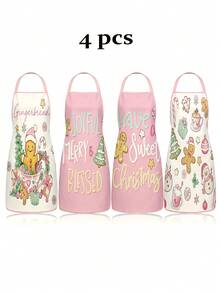 4/2pcs Christmas Apron, Featuring A Pink Cookie Man Design. Suitable For Kitchen Cooking, Festivals And Parties. A Great Gift To Give To Friends. - Multicolor - View 1