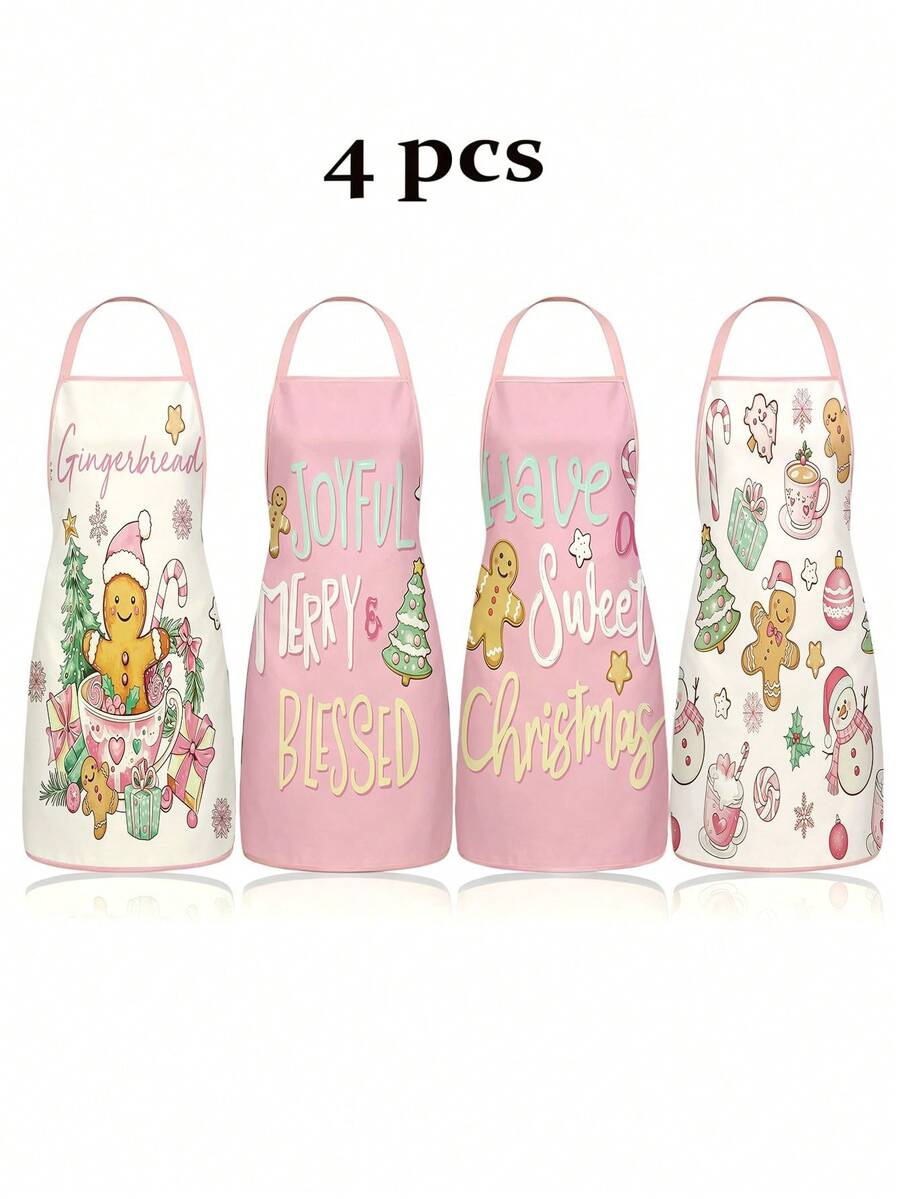 4/2pcs Christmas Apron, Featuring A Pink Cookie Man Design. Suitable For Kitchen Cooking, Festivals And Parties. A Great Gift To Give To Friends. - Multicolor - View 1