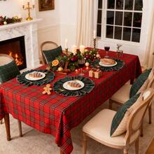 1pc Red & Green Plaid Art INS Style Christmas Atmosphere Decorative Tablecloth, Suitable For Holidays, Christmas And Home Decor - Red - View 6