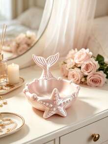 1pc Pink Mermaid Tail 3D Printed Jewelry Tray, Bathroom Countertop Ring Holder, Decorative Desktop Home Decor Gift - Pink - View 3