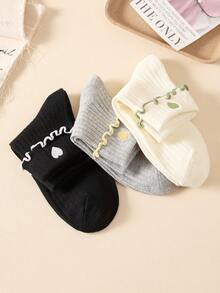 5 pares de calcetines cortos/calcetines de tobillo para mujer con lindo patrón de corazón bordado, suaves y transpirables con ribete de volantes, adecuados para todas las estaciones, colores aleatorios - Multicolor - Ver 9