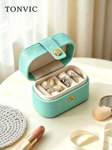 TONVIC 1PC/2PCS/3PCS Mini Portable Travel Minimalist Leather Jewelry Storage Box Ring Necklace Earring Organizer Display Gift Box - Black - View 5