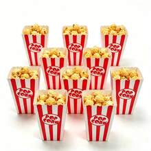 1/15/25/35/50/100pcsPack Kotak Popcorn Bergaris Merah - Wadah Popcorn dan Permen Kertas Mini untuk Pesta Karnaval, Perlengkapan Pesta untuk Malam Menonton Film - View 2
