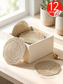 Tkvega • Home 12pcs Gold Embossed Coasters, PVC Material 3.94inch Round Coffee Cup Coasters, Washable, Easy To Clean, Wipeable, Non-Slip, Heat Resistant, Suitable For Room Decor, Home Table Decor, Home Decoration, Perfect For Holidays, Parties, Birthdays, Weddings And Dinner Parties - Multicolor - View 13