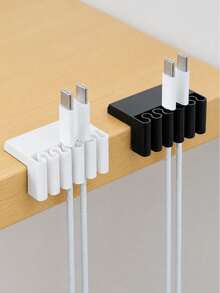 5-Slot Desktop Edge Cable Organizer, USB Charging Cable Holder, Office Desk, Bedside Table, Home And Workspace Cable Management Clip, No-Drill Cable Storage, Black And White - Multicolor - View 5