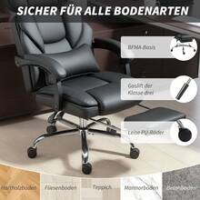 HOMCOM Office Chair With Lumbar Support, Armrests, Footrest, Black Ergonomic Desk Chair, Adjustable Headrest, Height-Adjustable Swivel Chair In PU Leather, Padded Computer Chair - Black - View 8