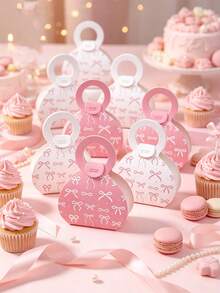 24/12/1pc Pink & White Bowknot Gift Box With Handle, Bowknot Design, Suitable For Birthday Party, Wedding Table Decor, Newborn Celebration Gift Box, Birthday Wedding Favor Box, Baby Shower Decor, Gender Reveal Party Decor, First Birthday Decor, Baby Shower Favor Box And Wedding Decor - Multicolor - View 6