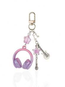 1pc Cute Music‑Themed Keychain, Mini Headset Guitar Microphone Star Charms, Preppy Bag Hanging Pendant, Backpack Accessories For Girls Boys Students - Multicolor - View 7