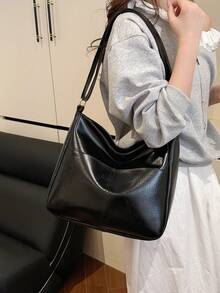 Fashionable High-End Solid Color Crossbody Bag, Minimalist Versatile, Adjustable Shoulder Strap Shoulder/Crossbody Bag - Black - View 2