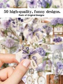 YWWBLD 50pcs Purple Flowers Journal Stickers For Adults Teens Sticker Enthusiasts Scrapbooking Journaling Laptops Skateboards Water Cups & More, Add A Fun Touch To Your Devices! - Multicolor - View 4