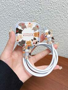 3件組數據線充電器保護套 貓咪圖案 適用於英國標準 Apple 20W 快充充電器 英國標準充電器 防斷裂充電器保護套 - 彩色 - 查看 7