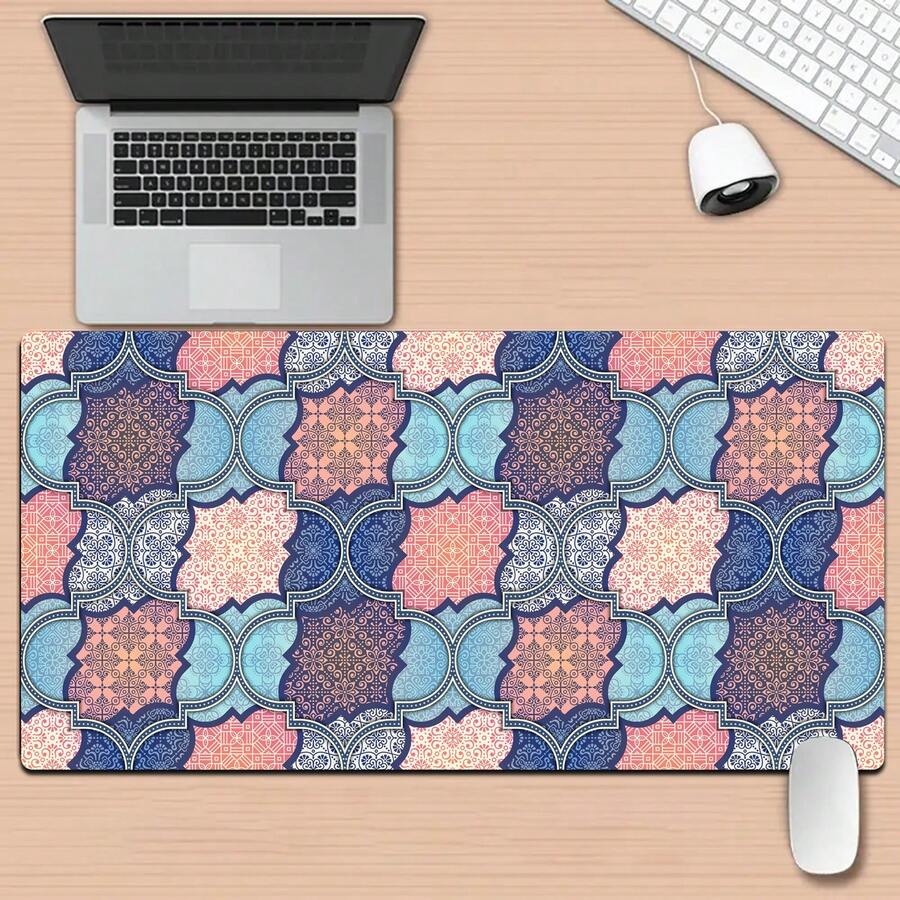 Luckybutterfly 1PC Moroccan Bohemian Geometric Large Mouse Pad,Non‑Slip Rubber Base Desk Mat For Office Gaming - Color Grid - View 1