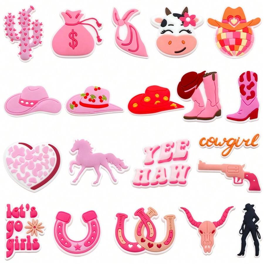 20PCS Pink Denim Series Shoe Charms Set, PVC Shoe Decorations, Shoe Accessories Charms, Gift Idea For Birthday Christmas Halloween Party Favor - Multicolor - View 1