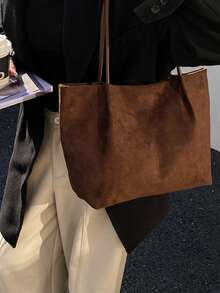 2026 Spring New Coffee Color Velvet Vintage Large Capacity Shoulder Bag, Underarm Bag, Handbag, Business Women Casual Style - Coffee Brown - View 3