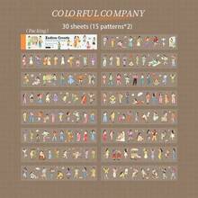 30 Sheets/Bag Sticker Book Human Sea Series Character Daily PET Small Stickers, Scrapbook Supplies Notebook Accessories, Used For Decorating Cards, Photo Frames, Computers, Phone Cases, Water Cups, Magazines, Stationery Boxes, Luggage, Desktop Decoration - Multicolor - View 10