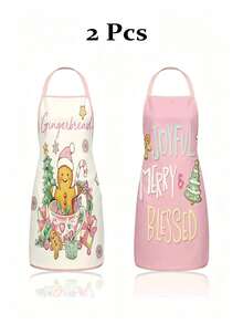 4/2pcs Christmas Apron, Featuring A Pink Cookie Man Design. Suitable For Kitchen Cooking, Festivals And Parties. A Great Gift To Give To Friends. - Multicolor - View 6