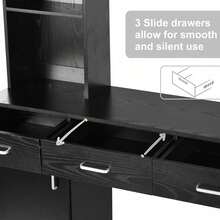 Salon Station With Storage Cabinet And Shelves, Hair Styling Workstation For Beauty Salon And Barber Shop, Black/ White/ Pink - Black - View 3
