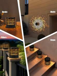 Solar Powered Outdoor Projection Wall Light, Waterproof, Automatic Switch, Mandala Pattern LED Landscape Light, Warm White, Color Changing, Decorative Light For Garden, Fence, Patio, Yard, Pathway, Backyard, Holiday Party Decoration - A - View 3