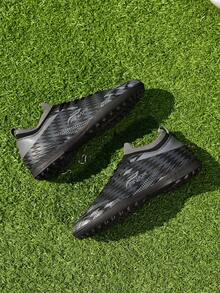 1 Pair Unisex Adult & Youth Student TF Short Stud Soccer Cleats For Competition And Training, Professional American Football Shoes For Outdoor Natural Grass And Soft Turf - Black - View 1