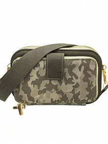 Upgraded New Camouflage Pattern Patchwork Multi-Function Large Capacity Double Zipper Phone Wallet Fashion Minimalist Soft Material Casual Holiday Date Messenger Bag - Army Green - View 2