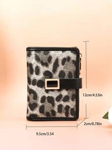 Classic Fashion Leopard Print Patchwork Short Wallet, Handheld PU Exquisite Snap Card Holder Document Organizer, Compact And Lightweight - Black - View 7