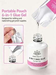 BORN PRETTY 15g 6-In-1 Nail Gel Polish, Multi-Function Clear Soak-Off Base Coat & Top Coat, UV Extension Watercolor Nail Art - 1 Set - View 3