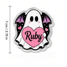 Custom Name Halloween Ghost Refrigerator Magnet, Personalized Fridge Magnet, Spooky Ghost Decor With Pumpkin, Candy And Black Cat Artwork, Refrigerator Decor For Halloween Parties, Home Decor, Halloween Gift For Kids, Friends And Ghost Lovers. - Multicolor - View 15