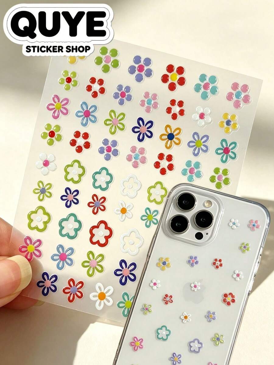 1 Set Aesthetic Stickers, Laptop Phone Decorative Decals, Vibrant Multi-Color Floral Pattern, Glossy Jelly Texture, Self-Adhesive, Notebook Water Bottle Phone Case Decoration Accessories - Jelly Flower - View 1