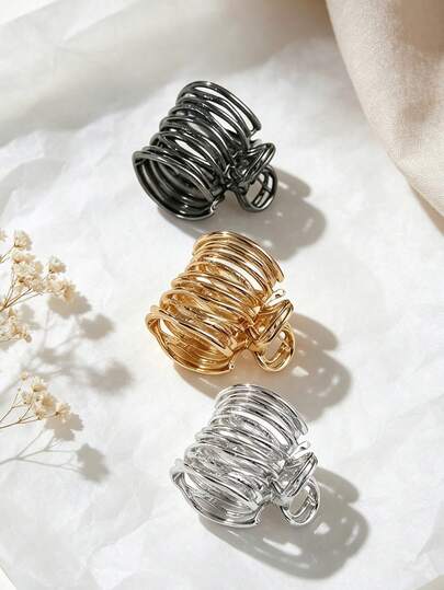 3 PCS Hollow Twisted Multi‑Layer Metal Hair Claw Clip Non‑Slip Jaw Clip Minimalist Fashion Hair Accessories For Women Daily Wear