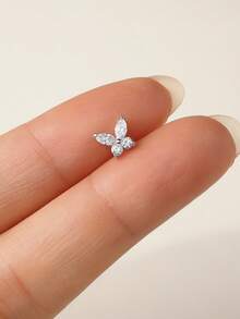AnlaScheer 1pc Moissanite 925 Sterling Silver Marquise Leaf Flat Back Helix Cartilage Piercing Stud, Women's Engagement Wedding Bridal Jewelry - Silver - View 4
