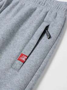 Men's Winter Multi-Pocket Cargo Pants With Fleece Lining, Elastic Drawstring Waist, Suitable For Casual Streetwear And Sports, Daily Wear - Light Grey - View 4