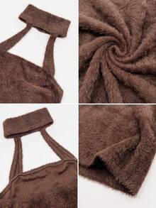 Atasan Tank Top Wanita Kasual Rajut Lembut Model Halter Slim Fit untuk Musim Dingin/Gugur Sehari-hari, Pakaian Musim Dingin/Gugur, Pakaian Musim Dingin, Jalan-jalan, Lucu - Cokelat tua - View 8