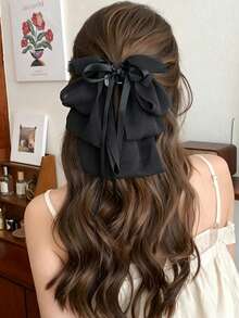 1 buah Jepit Rambut Pita Berlapis-lapis Vintage Hitam, Jepit Rambut Pita Panjang, Jepit Rambut Setengah Terangkat untuk Bagian Belakang Kepala, Aksesori Rambut Elegan Serbaguna untuk Pemakaian Sehari-hari dan Kencan - Hitam - View 3